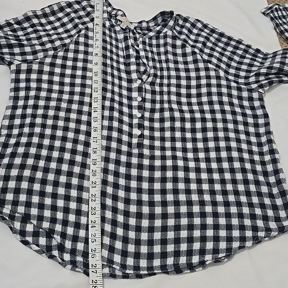 - Lucky Brand Black & White Checkered Long Sleeve Blouse L - Picture 6 of 6